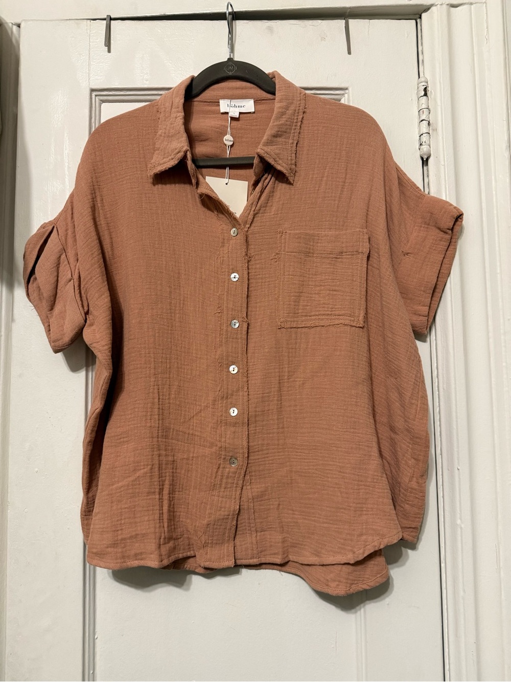 bohme Rust Button-Down Gauze Shirt